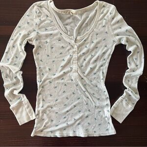 Y2K White Henley Blue Floral Button Down Eyelet Charlotte Russe M Cottagecore